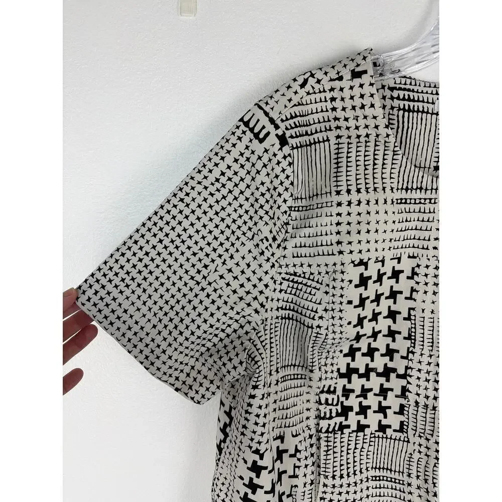 CAbi #931 Coupe Bomber Jacket Ivory Houndstooth Short Sleeve Full Zip‎ XL